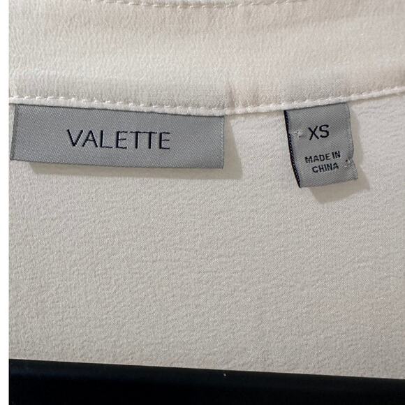 Valette Silk Long Sleeve Semi-Sheer Split Neck Top Blouse Cream, size XS - Picture 3 of 8